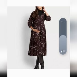 Seraphine Chocolate Polka Dot Long Sleeve Dress, Maternity Or Nursing